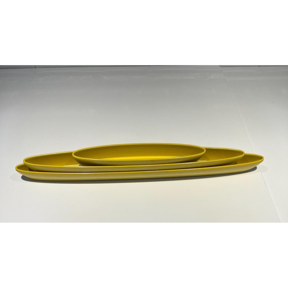 MCM Olive Boat Tray Melamine Melmac Yellow Set of 3 - Picture 2 of 15